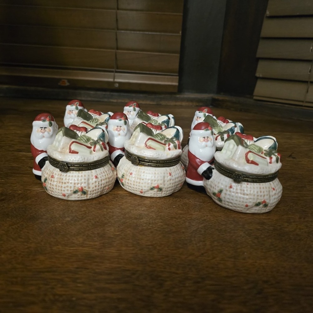 Vintage-Style Porcelain Santa's Sack Hinged Trinket Box/Shaker Set - Lot of 6
